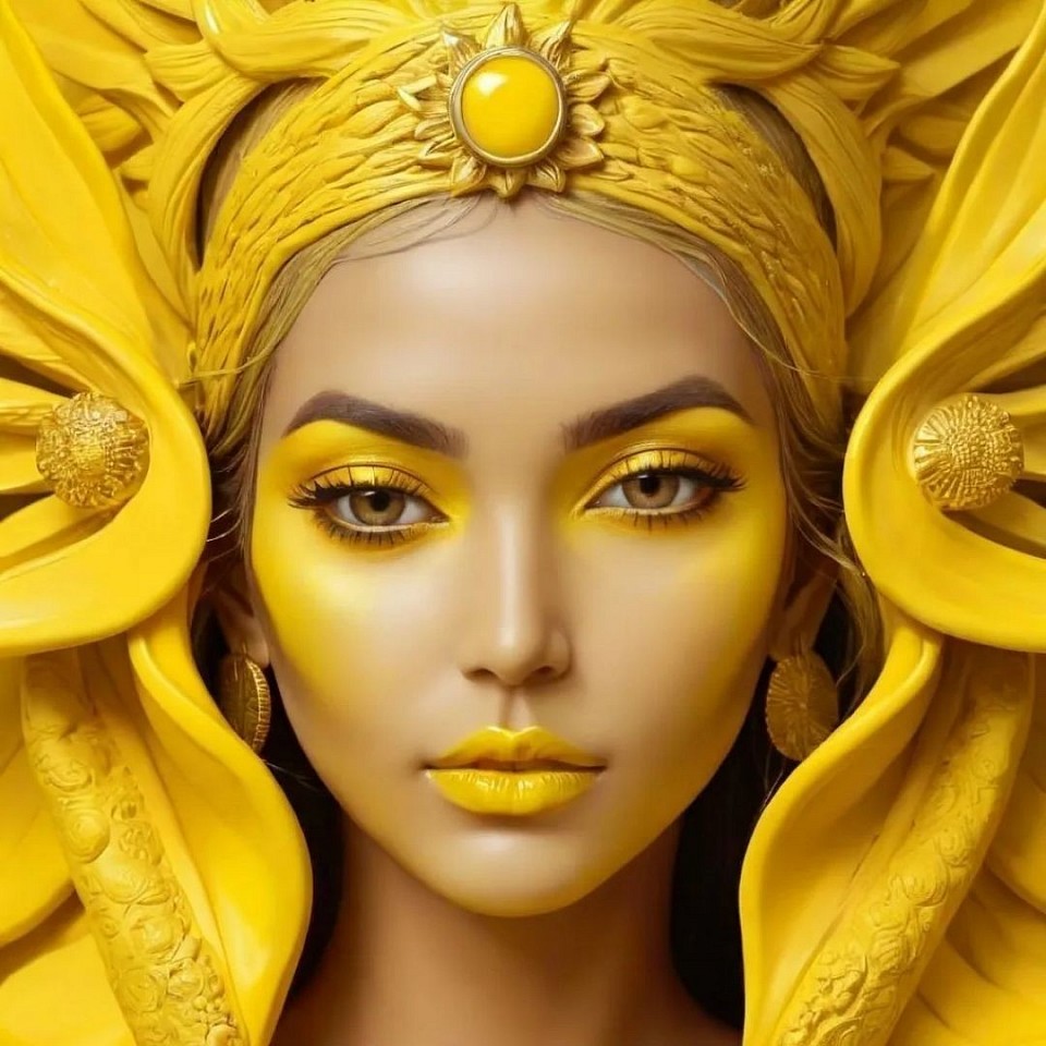 Theslor God...Mistress Lorde Katriin of galactic star government Ventru...they govern 79 Omniverses...she is Mistress Lorde to all. ■That is not make up on her face, but a tingent hue colorisation of her being a Yellowe Theslor God.